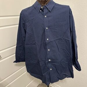 👔 Navy Blue Micro-Print Chaps Button Down Shirt | XL